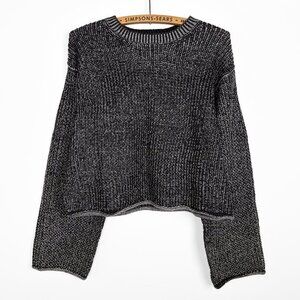 H&M Loose Fit Knit Sweater Black Melange Winter Size Small